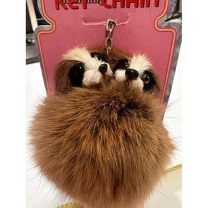 1999 Fluffy Keychains- Brown White and black dog